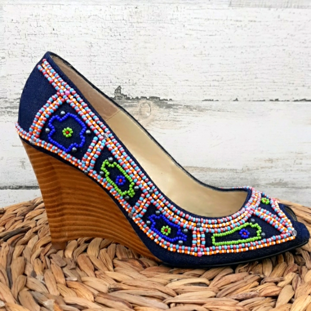 EUC JESSICA BENNETT JKIRABU DENIM & BEADED HEELS - Picture 10 of 10